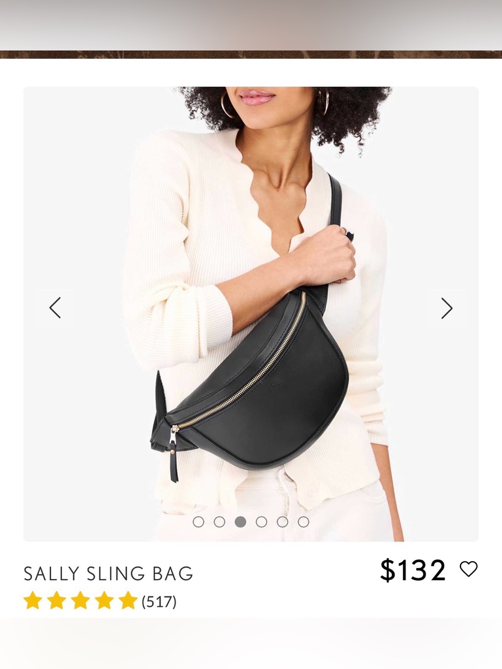 Sally Sling Bag — Black Crossbody with Gold Zip